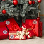 Personalised Toile De Jouy Style Santa Claus Waterproof Stickers with Name and Initial Christmas Festival Party Gift for Family Friends