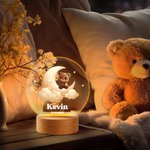 Personalized Moon Stars Cute Animals LED Night Light with Name and Wooden Base Nursery Decor Birthday Gift for Kids Pet Lovers