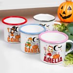 Personalized Moon Pumpkin Halloween Cartoon Character 12 oz Enamel Cup with Name Halloween Party Gift for Boys Girls