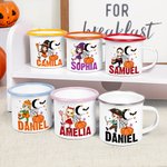 Personalized Moon Pumpkin Halloween Cartoon Character 12 oz Enamel Cup with Name Halloween Party Gift for Boys Girls