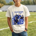 Personalized American Football Photo Collage 100% Cotton T-shirt with Name and Number Game Day Club Gift for Football Players