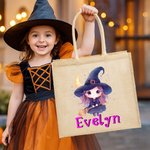 Sac à main en toile de jute avec nom pour la fête d'Halloween Cadeau pour les filles et les femmes