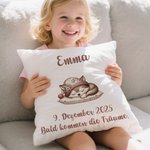 Personalisierter Weicher Kissenbezug mit Schlafendem Tier Kaninchen Bär Namen Datum und Text Haus Deko Weihnachts- und Geburtstagsgeschenk für Kinder