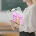 Personalised Star Pencil Pink Bow Acrylic Clipboard with Text School Supplies Back to School Appreciation Gift for Teachers