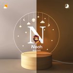 Personalisiertes Niedliches Tier Hund Katze LED-Nachtlicht mit Namen und Holzsockel Kinderzimmer Deko Geburtstagsgeschenk für Kinder Tierliebhaber