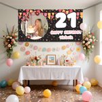 Personalised Flags Ribbons Photo Birthday Banner with Age and Name Party Decor Birthday Gift for Friends Family