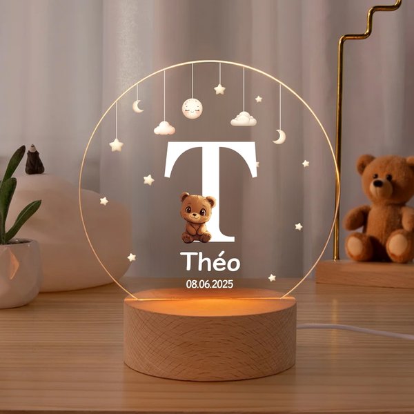 Veilleuse LED Personnalisée avec Nom Initiale et Motif d'Animal Décoration de Chambre Lumières Douces Cadeau Anniversaire pour Enfant
