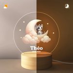 Veilleuse LED Personnalisée avec Nom et Motif d'Animal Mignon Socle en Bois Décoration de Chambre Cadeau Anniversaire pour les Enfants