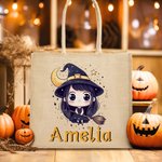 Sac à main en toile de jute avec nom pour la fête d'Halloween Cadeau pour les filles et les femmes