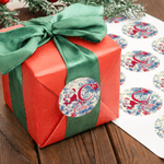 Personalised Toile De Jouy Style Santa Claus Waterproof Stickers with Name and Initial Christmas Festival Party Gift for Family Friends