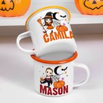 Personalized Moon Pumpkin Halloween Cartoon Character 12 oz Enamel Cup with Name Halloween Party Gift for Boys Girls