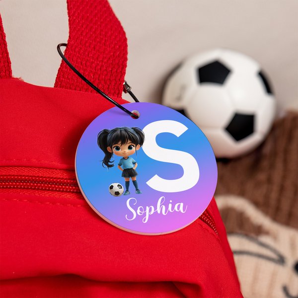Personalisierte 3D Fußball Cartoon Charakter Acryl Tasche Tag mit Namen und Initialen zurück zu Schule Geburtstag Geschenk für Jungen Mädchen