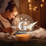 Luce notturna LED personalizzata con nome e animali carini base in legno decor per la casa regalo di compleanno per bambini