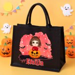 Personalized Halloween Bat Cartoon Character Large Capacity Tote Bag with Name Halloween Party Gift for Kids