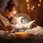 Veilleuse LED Personnalisée avec Nom et Motif d'Animal Mignon Socle en Bois Décoration de Chambre Cadeau Anniversaire pour les Enfants