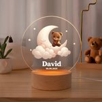 Personalized Moon Stars Cute Animals LED Night Light with Name and Wooden Base Nursery Decor Birthday Gift for Kids Pet Lovers