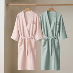 Accappatoio personalizzato con manica a tre quarti, con data ricamata, per luna di miele, anniversario e compleanno per una coppia.