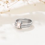 Personalized Sterling Silver Heart Stacking Rings with 3 Engraved Text Dainty Jewelry Baby Shower Birthday Gift for New Mom Kids