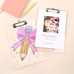 Personalised Star Pencil Pink Bow Acrylic Clipboard with Text School Supplies Back to School Appreciation Gift for Teachers