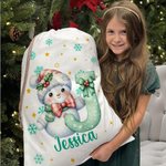 Personalized Cute Cartoon Santa Hat Snowman Initial Canvas Drawstring Gift Bag with Name Christmas Gift for Friends Family