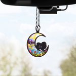 Personalized Moon Shape Dog Cat Silhouette Stained Suncatcher Ornament with Name Window Balcony Decor Memorial Gift for Pet Lovers