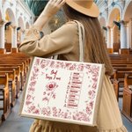Gepersonaliseerde Toile De Jouy Geboortebloem Bijbel Hoofdstuk Naam Grote Capaciteit Jute Tote Bag Doop Verjaardag Kerstcadeau voor vrouwen Christenen