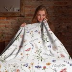 Personalized Wildflowers Bohemian Style Soft Throw Blanket with Name Home Decor Baby Shower Birthday Gift for Women Girls