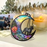 Personalized Moon Shape Dog Cat Silhouette Stained Suncatcher Ornament with Name Window Balcony Decor Memorial Gift for Pet Lovers