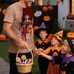 Personalized Horror Bloody Printed Soft Funny Men's T-shirt with Name and Text Trick or Treat Spooky Season Halloween Gift for Men