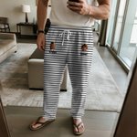 Personalized Face Photo Striped Pajama Pants with Name and pocket Daily Use Party Birthday Gift for Family Pet Owners