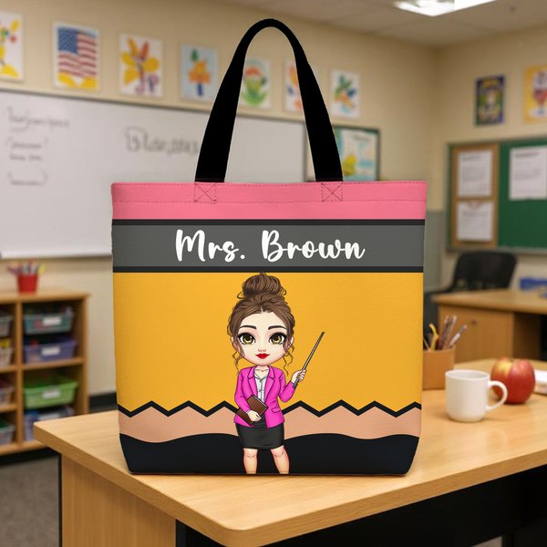 Personalizzato matita pastello cartone animato insegnante grande capacità Tote Bag con nome Teacher's Day Back to School regalo di apprezzamento per l'insegnante