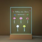 Gepersonaliseerd Kleurrijk Geboortebloem LED Nachtlampje met Houten Voet en Naam Home Decoratie Moederdag Cadeau voor Moeder Oma