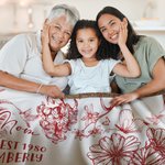 Personalised Birth Flower Tassel Soft Throw Blanket with Title Name and Date Home Decor Birthday Gift for Mom Grandma Family