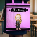 Personalizzato Cartoon Teacher Character Grande capacità Tote Bag con testo Teacher's Day Regalo di addio al celibato per gli insegnanti