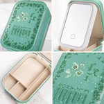 Personalized Toile De Jouy Birth Flower Bible Chapter Name PU Leather Jewelry Box with LED Makeup Mirror Birthday Christmas Gift for Women Christians