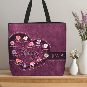 Personalized Retro Birth Flower Large Capacity Tote Bag with Name and Title Birthday Anniversary Gift for Female