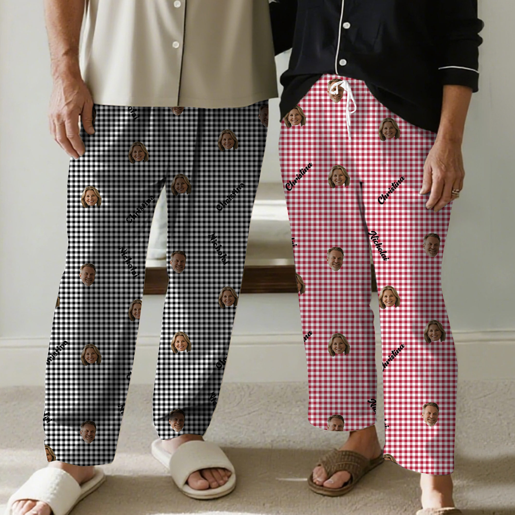 Pantalon de Pyjama Rayé Personnalisé avec Nom et Portrait Photo Cadeau d'Anniversaire pour la Famille Propriétaires d'Animaux de Compagnie