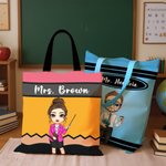 Personalizzato Cartoon Teacher Character Grande capacità Tote Bag con testo Teacher's Day Regalo di addio al celibato per gli insegnanti