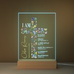 Personalized Floral Cross Bible Verse Name LED Night Light with Wood Base First Holy Communion Baptism Gift for Her