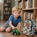 Gepersonaliseerde Groene Trekker Ontwerp PU Leren Label Kinderreisrugzak met Etui en Naam Terug Naar School Verjaardagscadeau voor Jongens Meisjes