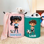 Cesta de la ropa impermeable con nombre, número y asa Personalizada con dibujos de fútbol para niños Regalo de cumpleaños para niños y niñas
