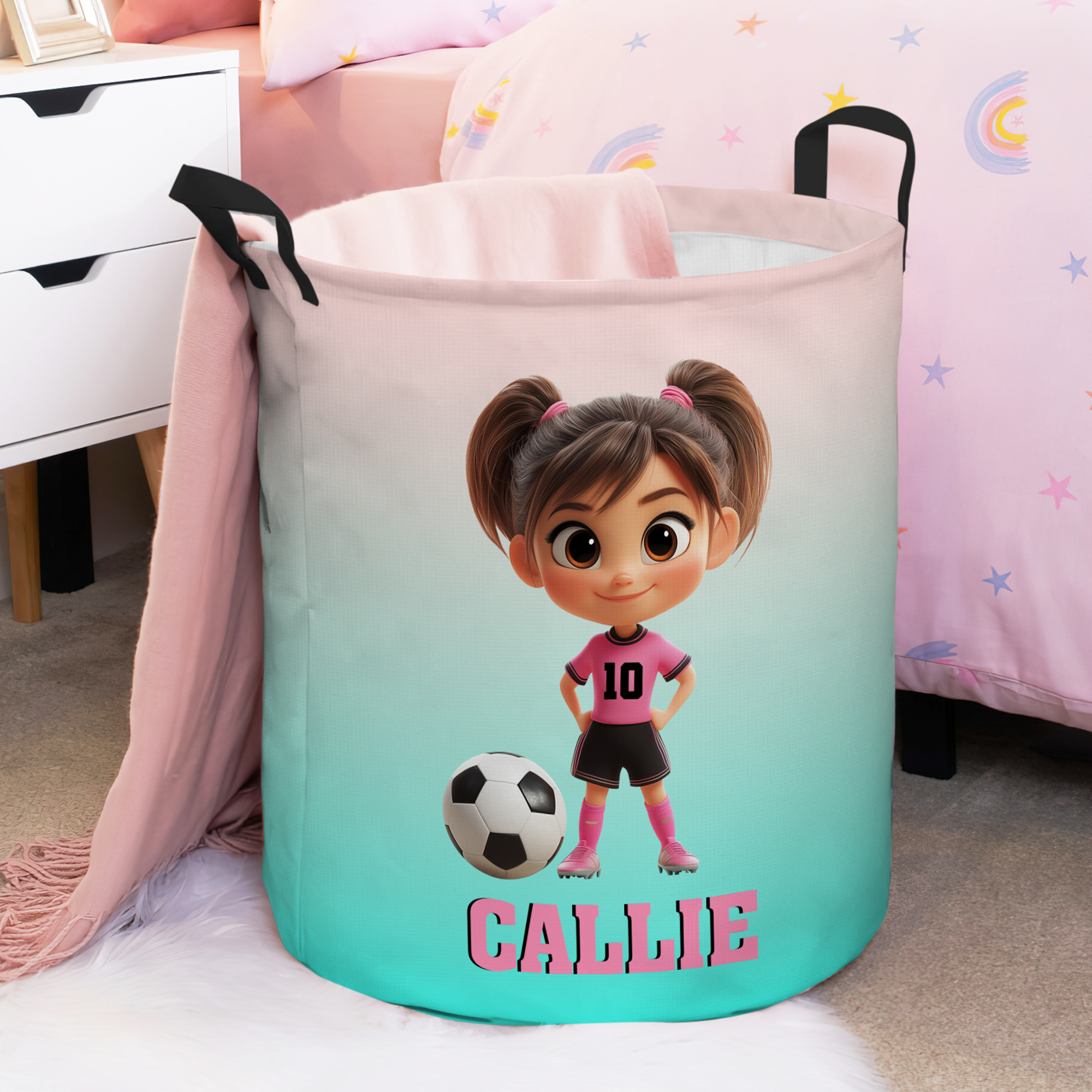 Panier à linge imperméable pour enfants avec nom, numéro et poignée Cadeau d'anniversaire pour garçons et filles