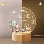 Gepersonaliseerd Schattig Bosdieren Acryl LED Nachtlampje met Naam en Houten Voet Kinderkamerdecor Kraamcadeau Verjaardagscadeau voor Jongens Meisjes