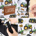 Gepersonaliseerde Groene Trekker Ontwerp PU Leren Label Kinderreisrugzak met Etui en Naam Terug Naar School Verjaardagscadeau voor Jongens Meisjes