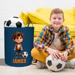 Cesta de la ropa impermeable con nombre, número y asa Personalizada con dibujos de fútbol para niños Regalo de cumpleaños para niños y niñas