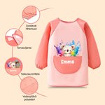 Personoitu vedenpitävä pitkähihainen lasten esiliina eläinkuviolla kokkaukseen ja askarteluun nimellä lahjaksi