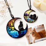Personalized Moon Shape Dog Cat Silhouette Stained Suncatcher Ornament with Name Window Balcony Decor Memorial Gift for Pet Lovers