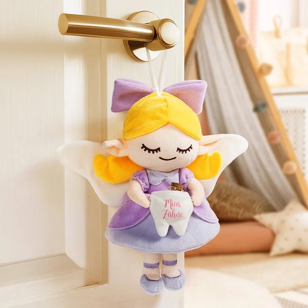 Personalisiertes Niedliches Hängendes Zahnfee Kissen mit Namen und Mini Glasflasche Schlafzimmer Deko Geburtstag Jahrestag Geschenk für Mädchen Kinder