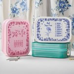 Personalized Toile De Jouy Birth Flower Bible Chapter Name PU Leather Jewelry Box with LED Makeup Mirror Birthday Christmas Gift for Women Christians