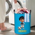 Cesta de la ropa impermeable con nombre, número y asa Personalizada con dibujos de fútbol para niños Regalo de cumpleaños para niños y niñas